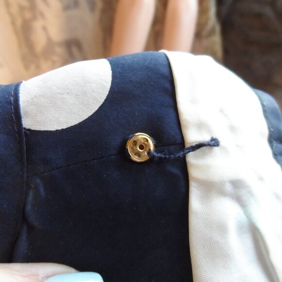 Kate Spade Navy Blue Multi Polka Dot Belted A Line Dress w/Front Ruffle Size 0 - Picture 8 of 16